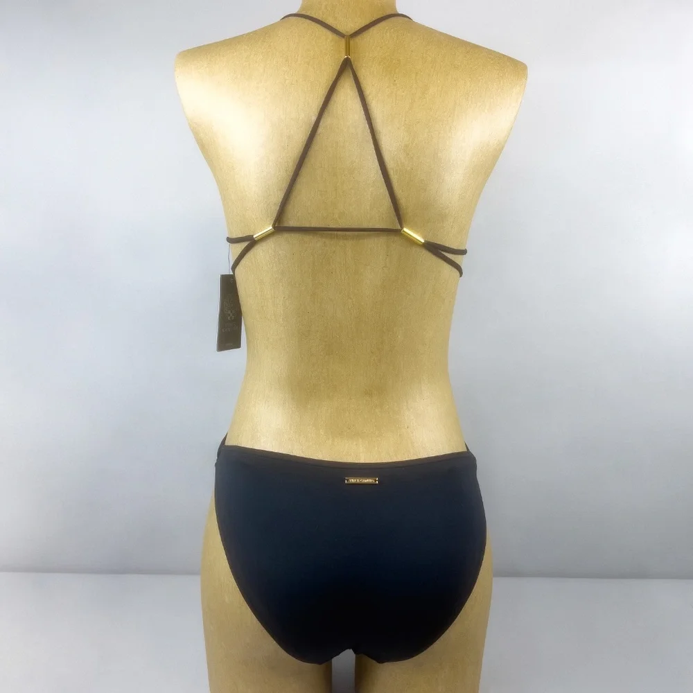 Vince Camuto 1 Piece Black Swimsuit with Gold Hardware Detail - Picture 2 of 10